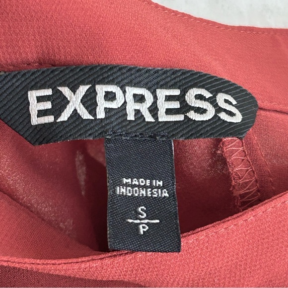 Express Rust Sheer Balloon Puff Sleeve Dress Work Shirt Blouse Top - Picture 9 of 13